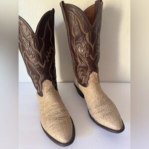 Nocona Men’s Genuine Leather Two-Tone Brown and Cream Western Embroidered Boots